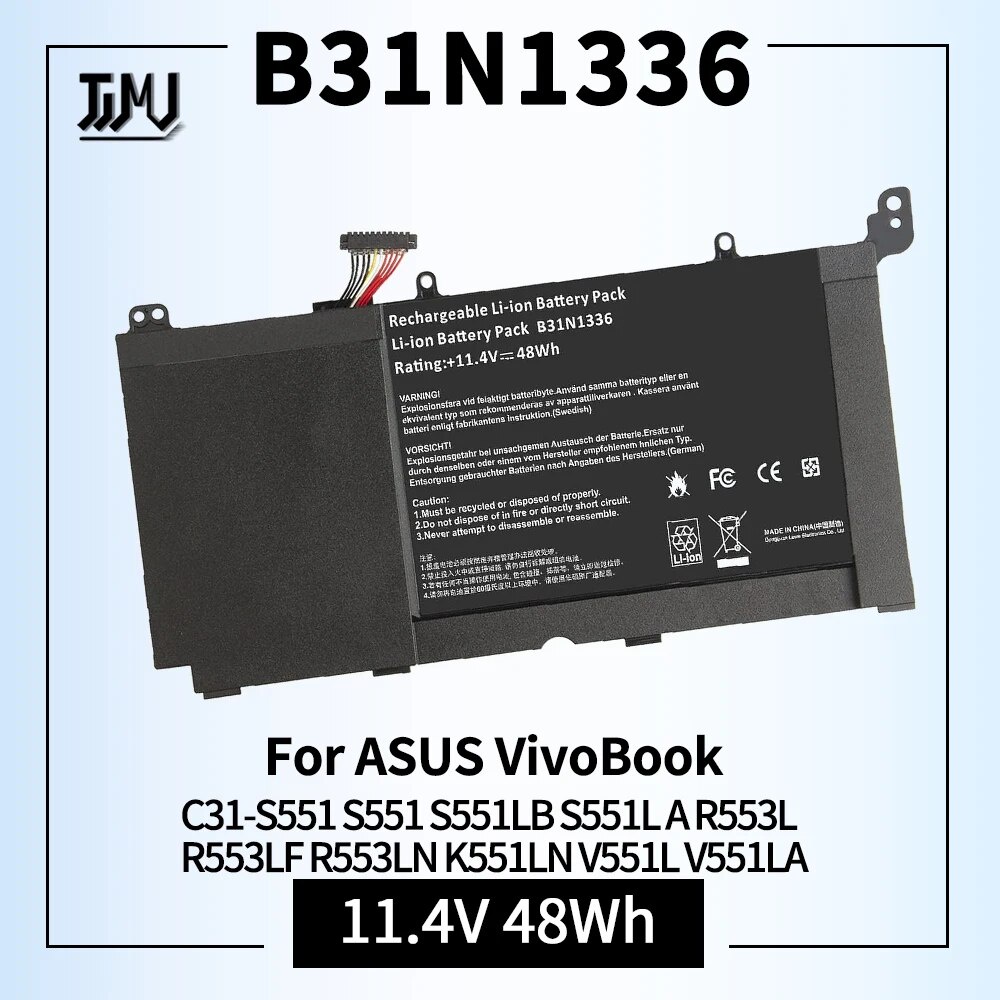 แบตเตอรี่แล็ปท็อป 11.4V 48Wh B31N1336 Asus VivoBook C31-S551 S551 ...