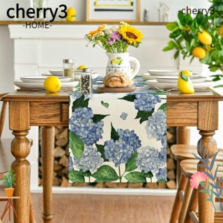 Cherry3 ผ้าปูโต๊ะไฮเดรนเยีย โพลีเอสเตอร์ ลายดอกไม้ กันลื่น ทนความร้อน 13X72 นิ้ว สําหรับตกแต่งห้องครัว 2 ชิ้น