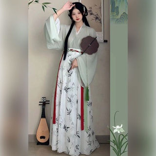 Miyayu ของแท้ Hanfu [Bamboo Rhyme] เสื้อผ้าผู้หญิง ของแท้ สินค้าจิน มาดมั่น คอไขว้ เอวยาว กระโปรงแตก วันพีช สไตล์ฤดูใบไม้ร่วง ฤดูหนาว