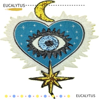 Eutus แผ่นแพทช์ ปักเลื่อม รูปหัวใจ สีฟ้า 8.27 * 11.02 นิ้ว สําหรับเสื้อฮู้ด