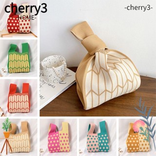 Cherry3 กระเป๋าถือ กระเป๋าสะพายไหล่ ผ้าถัก ลายสก๊อต ใช้ซ้ําได้ สําหรับผู้หญิง