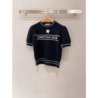 Dior เสื้อกันหนาว แขนสั้น ผ้าแคชเมียร์ ลายดอกไม้ ดาว สองสี แฟชั่นฤดูใบไม้ร่วง ฤดูหนาว 36-40 2022