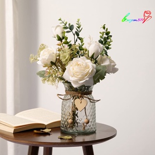 【AG】ดอกไม้จําลอง สีขาว ดอกกุหลาบ สไตล์พระ ฉากดอกไม้ รูปแบบห้องนอน ห้องนั่งเล่น ผ้าไหม จัดดอกไม้