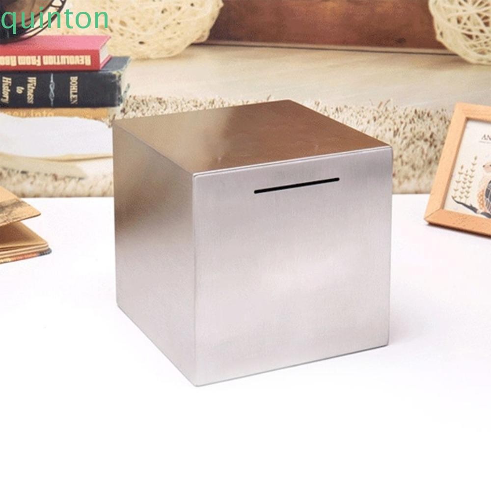 Quinton กระปุกออมสินไม่สามารถเปิดได้สแตนเลสที่เป็นของแข็ง Cube แบบพกพา ...