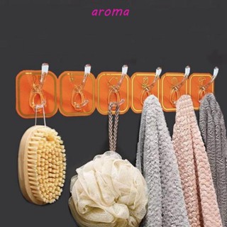 Aroma ตะขอติดผนัง 1 ชิ้น ไม่ต้องเจาะ หกแถว ไม่ทิ้งรอย สําหรับห้องครัว ห้องน้ํา ตะขอเหนียวติดผนัง