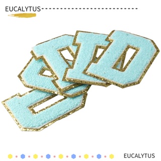 Eutus แผ่นแพทช์ ปักลายตัวอักษร Chenille D 8*6 ซม. สีทอง สีฟ้า สําหรับทํากิจกรรม DIY 4 ชิ้น