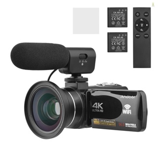 Flt Andoer กล้องบันทึกวิดีโอดิจิทัล 4K WiFi DV 56MP ซูม 18X หน้าจอสัมผัส IPS 3.0 นิ้ว รองรับการตรวจจับใบหน้า IR เวอร์ชั่นกลางคืน ป้องกันการสั่นไหว พร้อมแบตเตอรี่ 2 ชิ้น