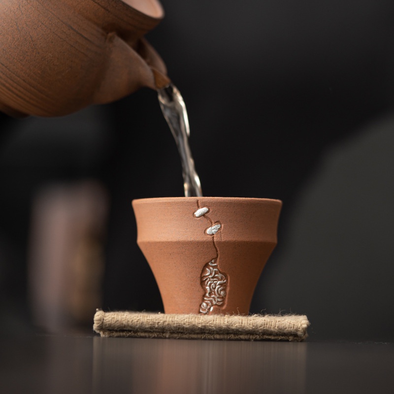 ถ้วยชาเซรามิค-แฮนด์เมด-สีเงิน-สไตล์ญี่ปุ่นโบราณ
