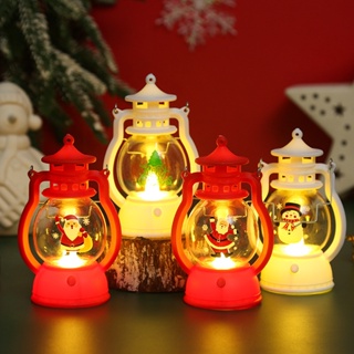 Christmas_ โคมไฟเทียนอิเล็กทรอนิกส์ ไร้เปลวไฟ แบบพกพา สไตล์วินเทจ สําหรับตกแต่งบ้าน ปาร์ตี้คริสต์มาส