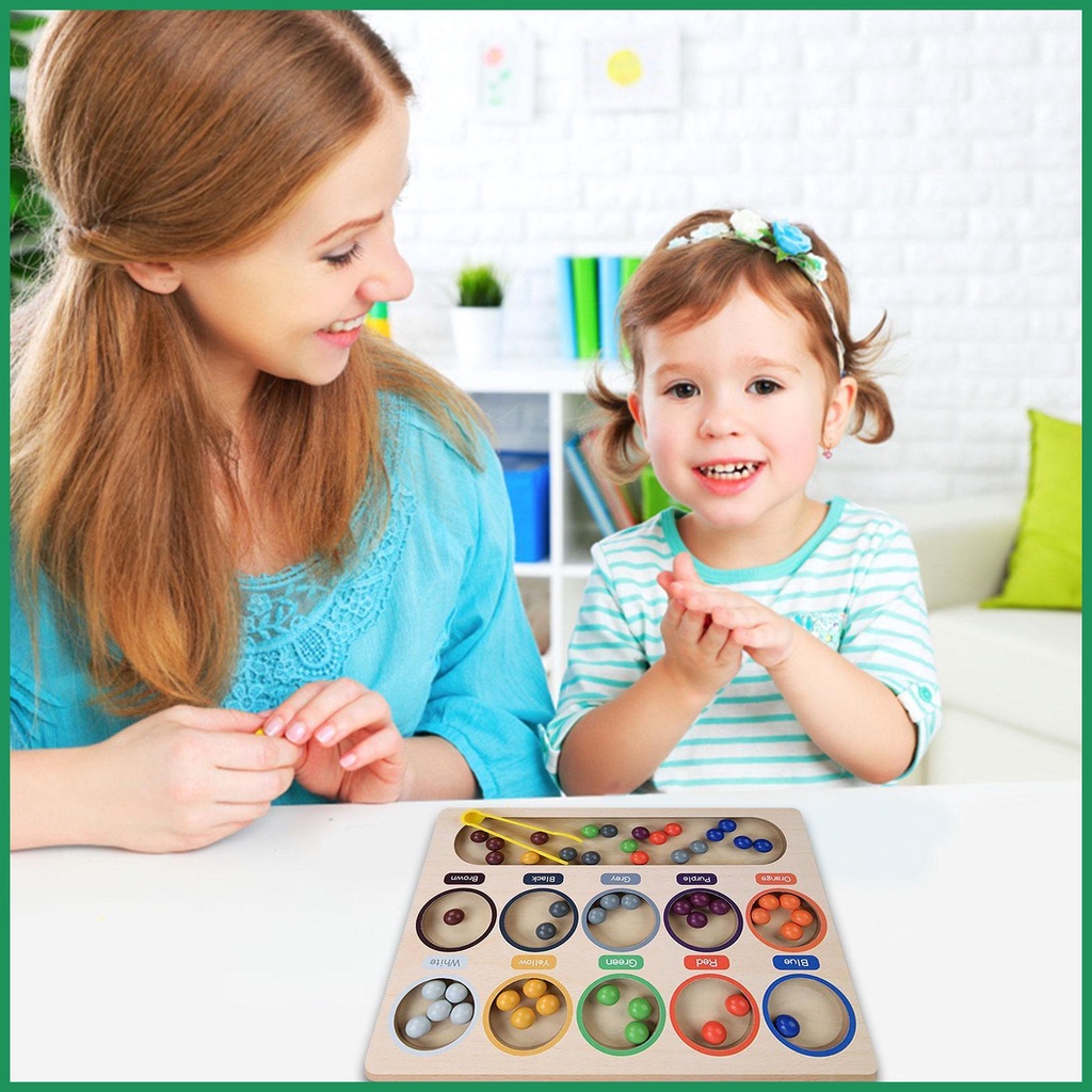 คลิปลูกปัดของเล่นไม้สำหรับเด็กเล็กและทารกสีการฝึกอบรมการจำแนกความรู้ความเข้าใจ-montessori-early-education-montessori