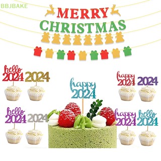 [FSBA] ท็อปเปอร์ไม้จิ้มฟัน ลายคริสต์มาส 2024 2024 สําหรับตกแต่งเค้ก ปาร์ตี้ปีใหม่ 2024 10 ชิ้น