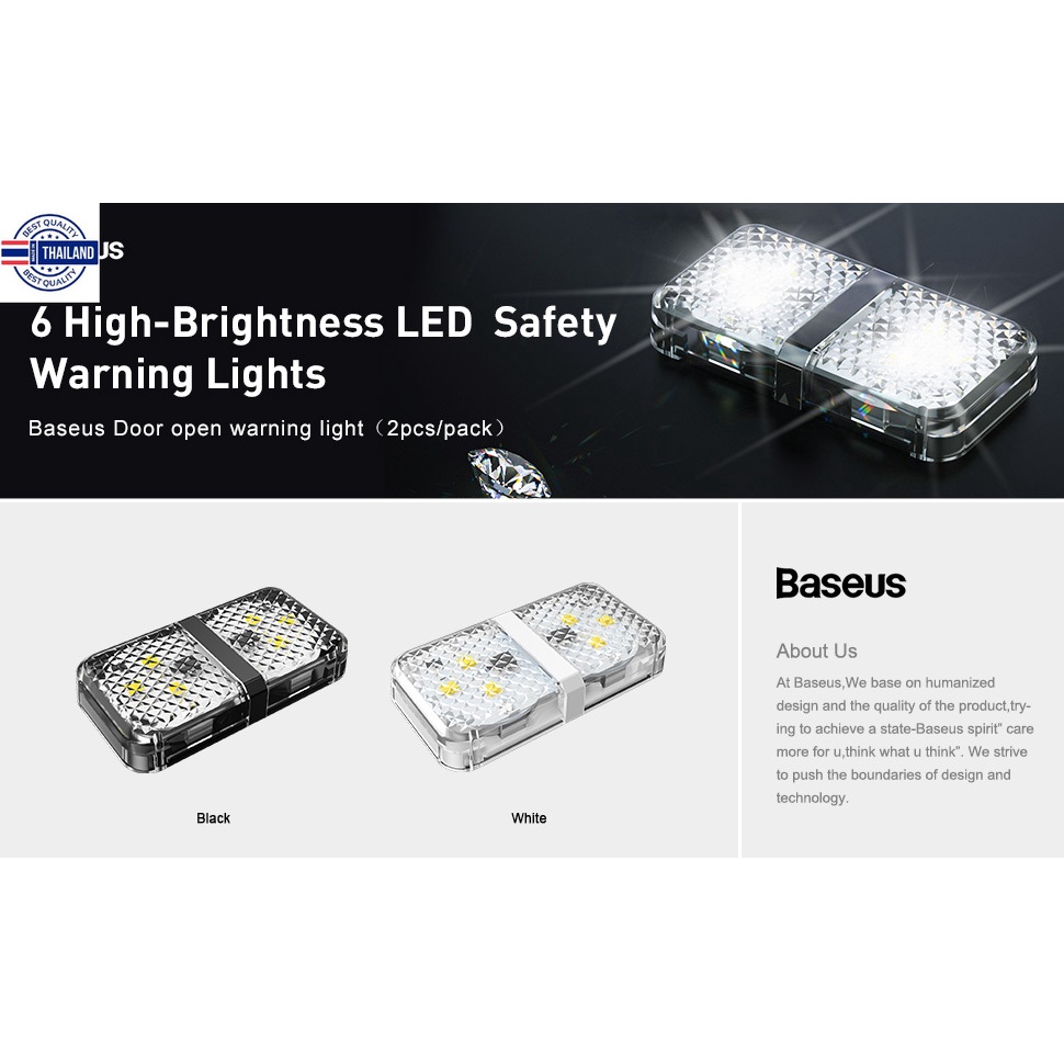 ส่งจากไทย 1-3 วันBaseus 2Pcs 6 LEDs Car Openning Door Warning Light ...