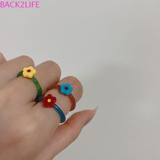 Back2life แหวนอะคริลิค ลายดอกไม้น่ารัก สไตล์เกาหลี เครื่องประดับแฟชั่น สําหรับเด็กผู้หญิง