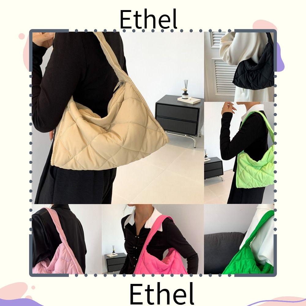 ethel1-กระเป๋าสะพายไหล่-กระเป๋าถือลําลอง-ผ้าฝ้าย-บุฟองน้ํา-ขนาดใหญ่-จุของได้เยอะ-ลายสก๊อต-น้ําหนักเบา-สีพื้น-แฟชั่นฤดูหนาว-สําหรับสตรี