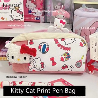 JULYSTAR Hellokitty KT Cat พิมพ์ดินสอนักเรียน KT น่ารัก Sanrio การ์ตูนดินสอเครื่องเขียนกล่องกระเป๋าใส่เหรียญ