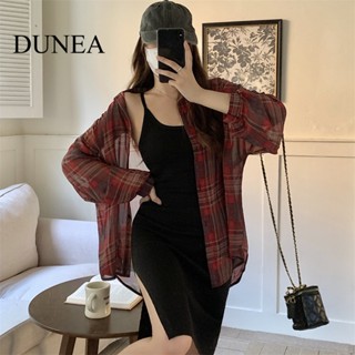 Dunea เสื้อเชิ้ต ลายสก๊อต ทรงหลวม บาง สไตล์ต้นฤดูใบไม้ร่วง สําหรับผู้หญิง