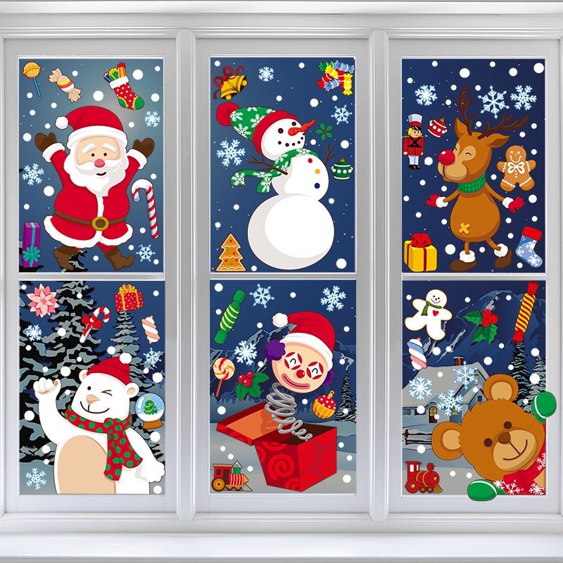 น่ารักหน้าต่างตกแต่งคริสต์มาส-snowman-elk-สติกเกอร์หน้าต่างกระจกหน้าต่าง-xmas-รูปแบบฉาก-fe