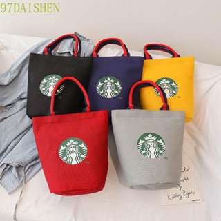 Daishen1 กระเป๋าถือ ผ้าแคนวาส พิมพ์ลาย Starbucks สไตล์เกาหลี น่ารัก สําหรับใส่กล่องอาหารกลางวัน คุณแม่