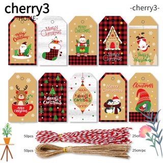 Cherry3 ป้ายแท็กกระดาษคราฟท์ ลายคริสต์มาส DIY สําหรับตกแต่งคริสต์มาส 100 ชิ้น
