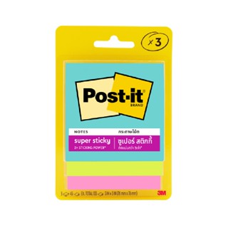 Post-it® กระดาษโน้ต ซูเปอร์ สติกกี้โน้ต 3321-SSMIA คละสี 45 แผ่น (135 แผ่นต่อแพ็ค)