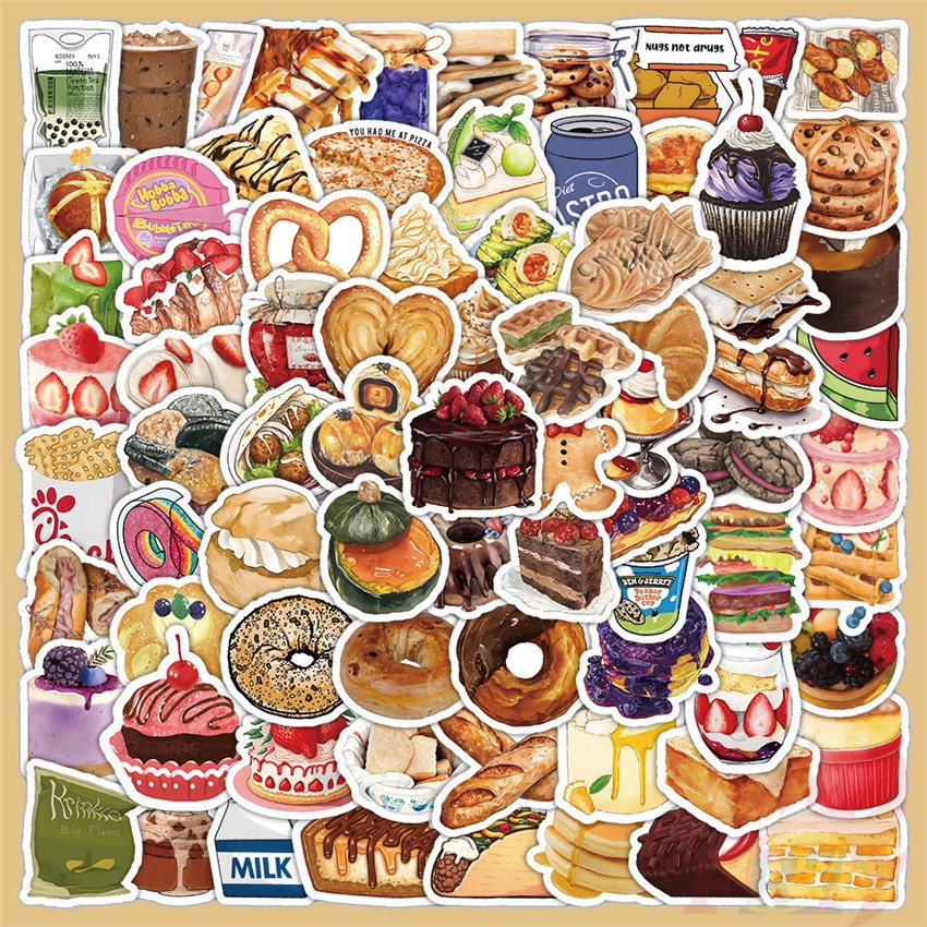 100Pcs/Set Delicious Food Q-1 Dessert Bread Mini Stickers DIY Fashion ...