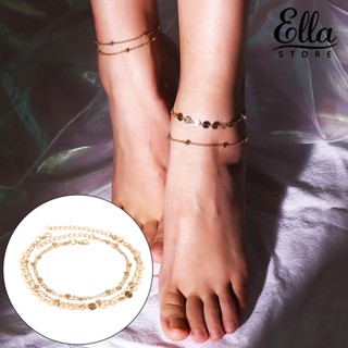 Ellastore123 สร้อยข้อเท้า ลูกปัดเลื่อม หลายชั้น เครื่องประดับ สําหรับผู้หญิง 2 ชิ้น