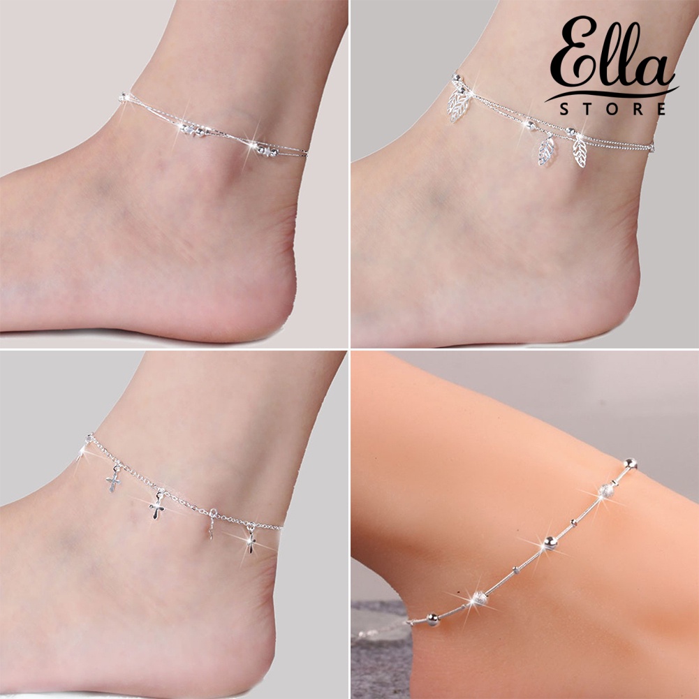 ellastore123-สร้อยข้อเท้า-แบบชั้นเดียว-สองชั้น-ลายดาว-ใบไม้-ไม้กางเขน-ฤดูร้อน-สําหรับผู้หญิง