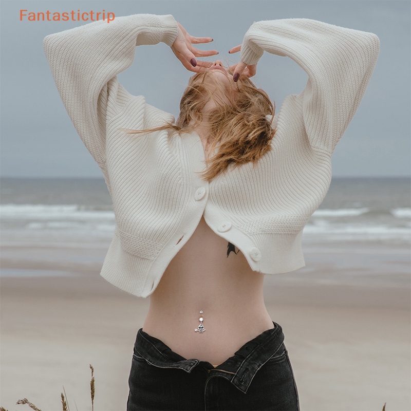 fantastictrip-กะโหลกศีรษะกุหลาบท้องปุ่มแหวนฮาโลวีนสแตนเลสแหวนท้องสําหรับผู้หญิงเครื่องประดับร่างกายสะดือท้องบาร์แฟชั่น