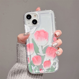 ช่อดอกไม้สีชมพูสีขาว ถุงลมนิรภัย เคสไอโฟน Compatible for iPhone 11 14 13 12 15 Pro Max 7 8 SE XR 11Pro 14 15 Plus X XS