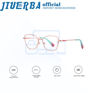 JIUERBA แฟชั่นใหม่ สไตล์อังกฤษ ตาแมว ป้องกันแสงสีฟ้า กรอบโลหะ แว่นตาคอมพิวเตอร์ ป้องกันรังสี สําหรับผู้ชาย และผู้หญิง