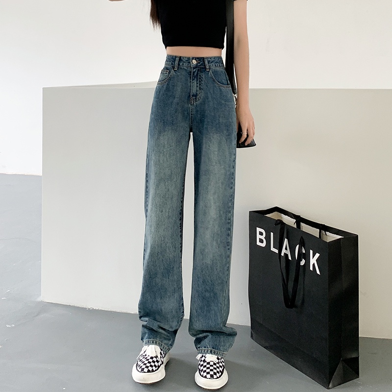 daduhey-womens-korean-style-high-waist-jeans-dropping-straight-new-sliding-wide-leg-loose-fashion-mop-pants