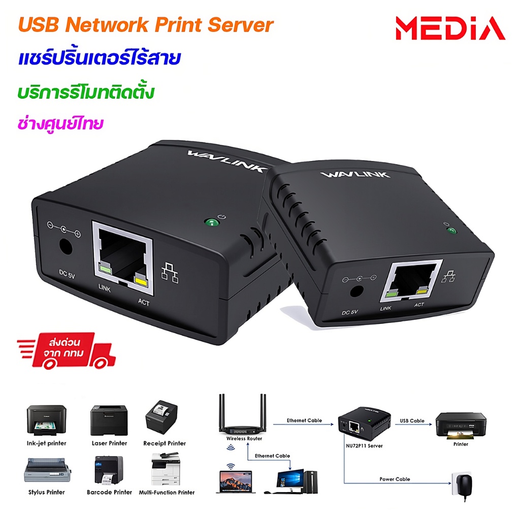 ส่งด่วนกทม Print Server Network Printer Wavlink USB LAN แชร์เครื่อง ...