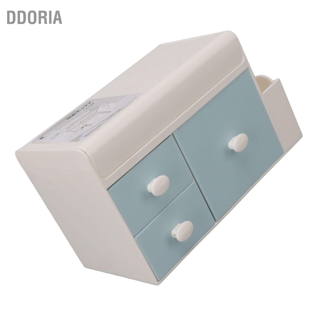 ddoria-กล่องเก็บของตั้งโต๊ะพร้อมที่วางด้านข้าง-3-ลิ้นชักภาชนะพลาสติกสำหรับเครื่องประดับเครื่องสำอางจิปาถะ