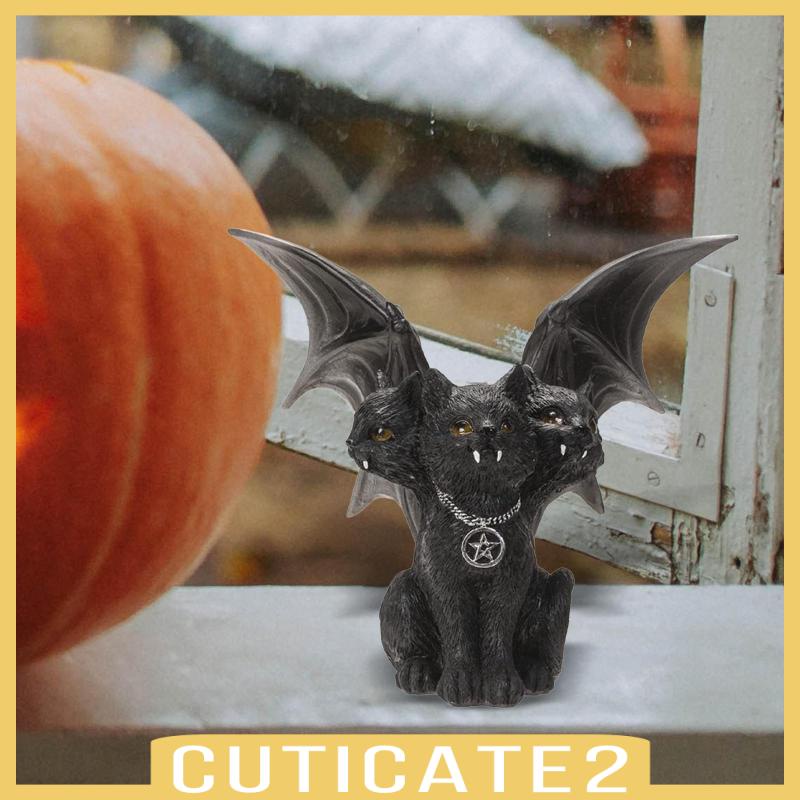 cuticate2-ฟิกเกอร์รูปปั้นแมวชั่วร้าย-สีดํา-สามหัว-สําหรับตกแต่งห้อง-ฮาโลวีน-ร้านอาหาร