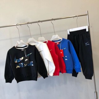 เสื้อกันหนาวแขนยาวลําลอง แบบบาง และกางเกงขายาว ขนาดกลาง ขนาดใหญ่ สไตล์สตรีท แฟชั่นฤดูใบไม้ผลิ และฤดูใบไม้ร่วง สําหรับเด็ก