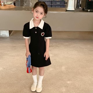 Girls dress summer dress stylish 2023 new childrens online celebrity sports skirt girl POLO collar bare-back skirt