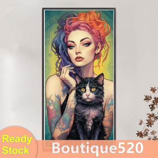 [boutique520.th] ชุดปักครอสสติตช์ ผ้าฝ้าย พิมพ์ลายแมว 11CT 40x80 ซม. สําหรับเด็กผู้หญิง