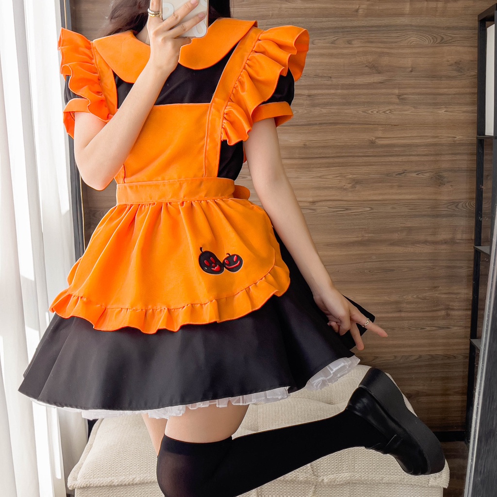 Halloween Cosplay Costumes Pumpkin Suit Plus Size Womens Maid Role Play