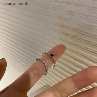 แหวนนิ้วชี้ รูปหัวใจ ขนาดเล็ก สีดํา สําหรับผู้หญิง