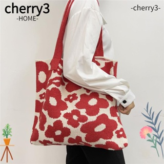 Cherry3 กระเป๋าถือ ผ้าถัก ทรงโท้ท เหมาะกับเดินชายหาด สําหรับผู้หญิง