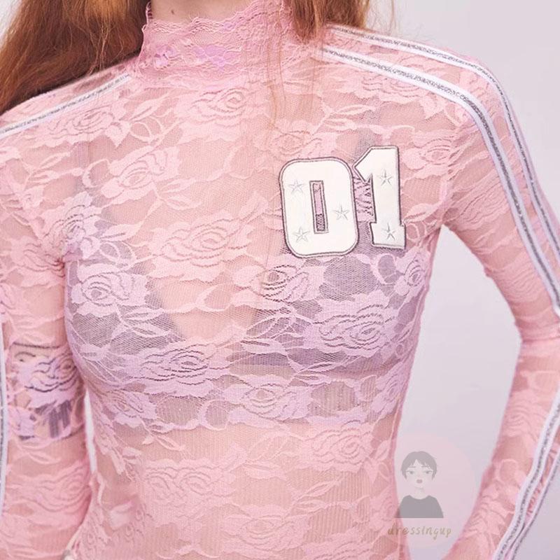 dre-เสื้อยืดแขนยาว-คอเต่า-ซีทรู-ลูกไม้-ดอกไม้-ตัวเลข-สลิมฟิต-สําหรับผู้หญิง