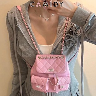 Camidy ใหม่ กระเป๋าเป้สะพายหลัง กระเป๋านักเรียน สายโซ่ ขนาดเล็ก จุของได้เยอะ เข้ากับทุกการแต่งกาย แฟชั่นสไตล์เกาหลี สําหรับนักเรียน