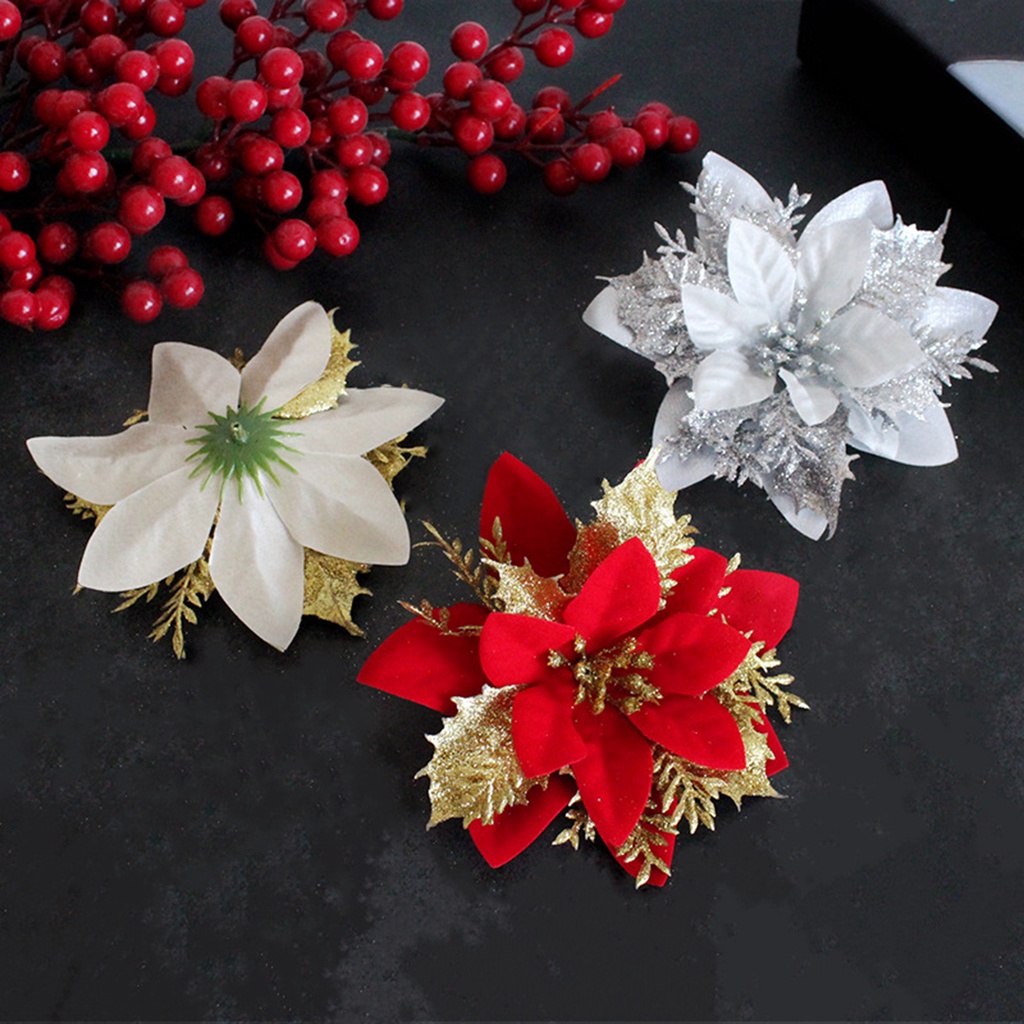 ดอกไม้ปลอม-ผ้าไหม-ป้องกันการซีดจาง-สําหรับตกแต่งบ้าน-เทศกาลคริสต์มาส