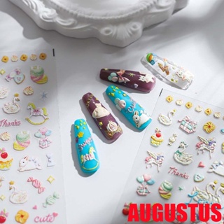 Augustus สติกเกอร์ ลายการ์ตูนแมว กระต่าย หมี อุปกรร์ตกแต่งเล็บ สําหรับผู้หญิง