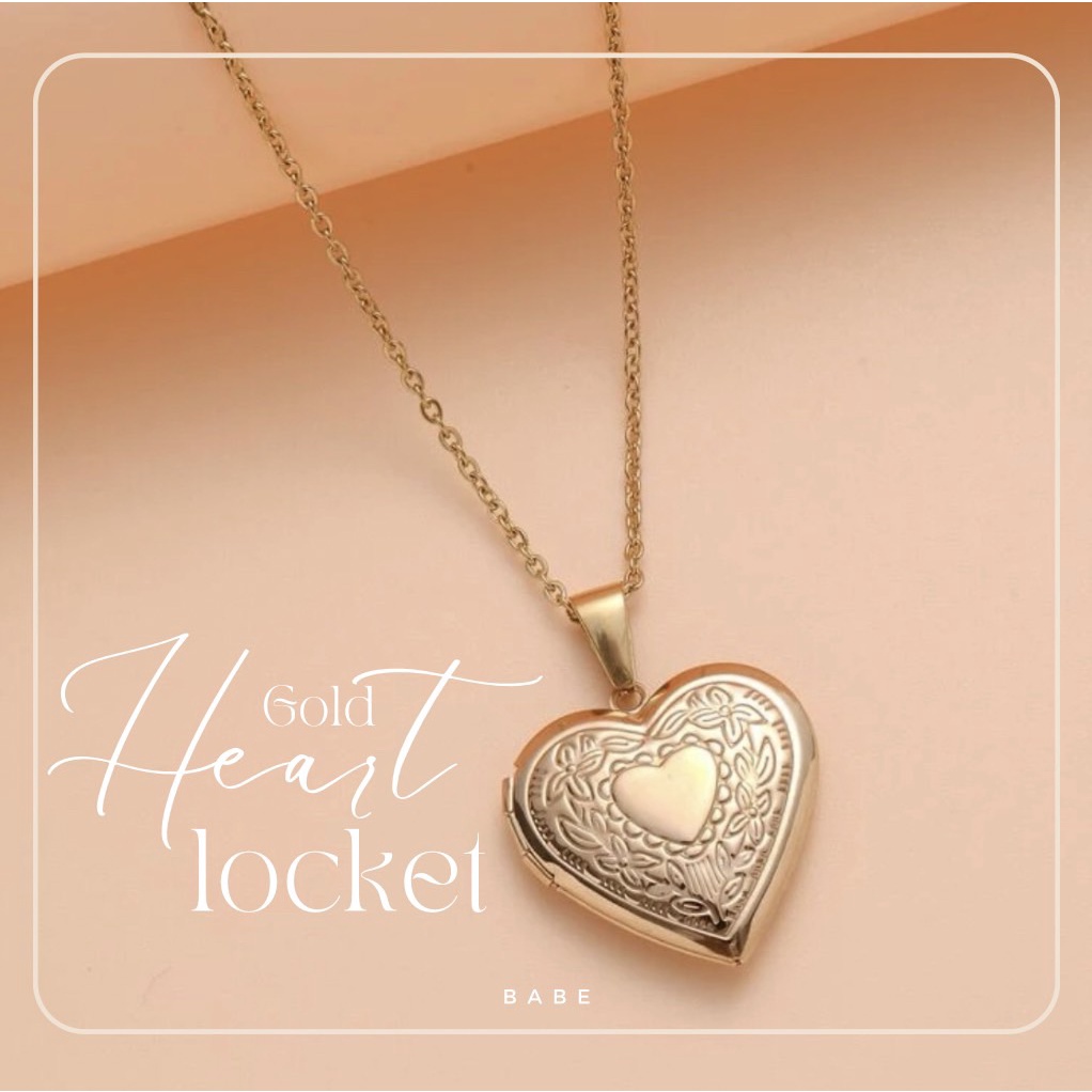 สร้อยล็อกเก็ท gold heart locket เปิดได้ สร้อยสเเตนเลส H61 | Shopee Thailand