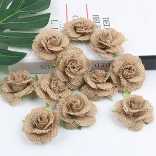 Christmas_ ดอกกุหลาบผ้ากระสอบ แฮนด์เมด DIY สําหรับตกแต่งงานแต่งงาน ปาร์ตี้คริสต์มาส 10 ชิ้น