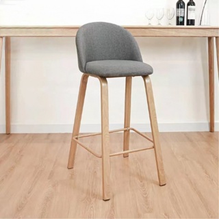 Electrol_Shop-PULITO เก้าอี้สตูลสูง มีพนักพิง เบาะผ้า ขาเหล็กลายไม้   ขนาด 41×50×101ซม. สีเทา สินค้ายอดฮิต ขายดีที่สุด