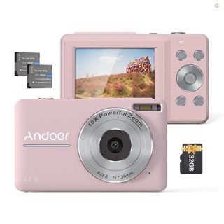 {Fsth} Andoer กล้องบันทึกวิดีโอดิจิทัล 1080P ออโต้โฟกัส 44MP หน้าจอ IPS 2.5 ซูมได้ 16X กันสั่น ตรวจจับใบหน้ายิ้ม พร้อมการ์ดหน่วยความจํา 32GB แบตเตอรี่ 2 ชิ้น