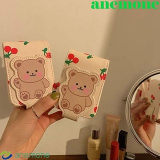 Anemone กระเป๋าเครื่องสําอาง กระเป๋าลิปสติก หนัง Pu พิมพ์ลายหมี ขนาดเล็ก พร้อมกระจก สําหรับเด็กผู้หญิง