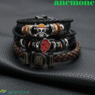 Anemone สร้อยข้อมือหนังถัก หลายชั้น ลาย Ninja Pirate King Great Gift Naruto Attack On Titan สําหรับผู้ชาย